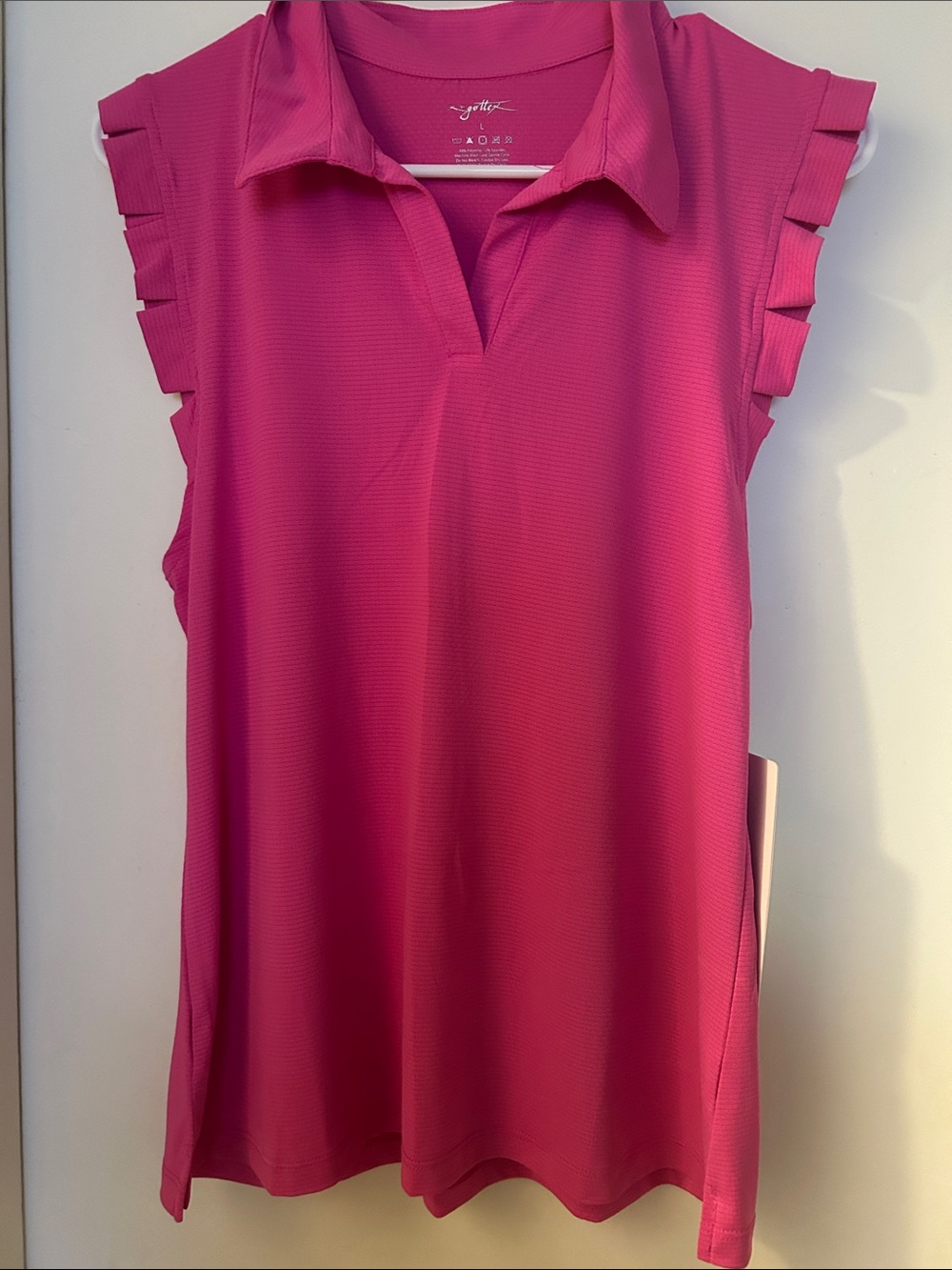 Gotex Sleeveless Pink Polo Top with Ruffle Sleeves